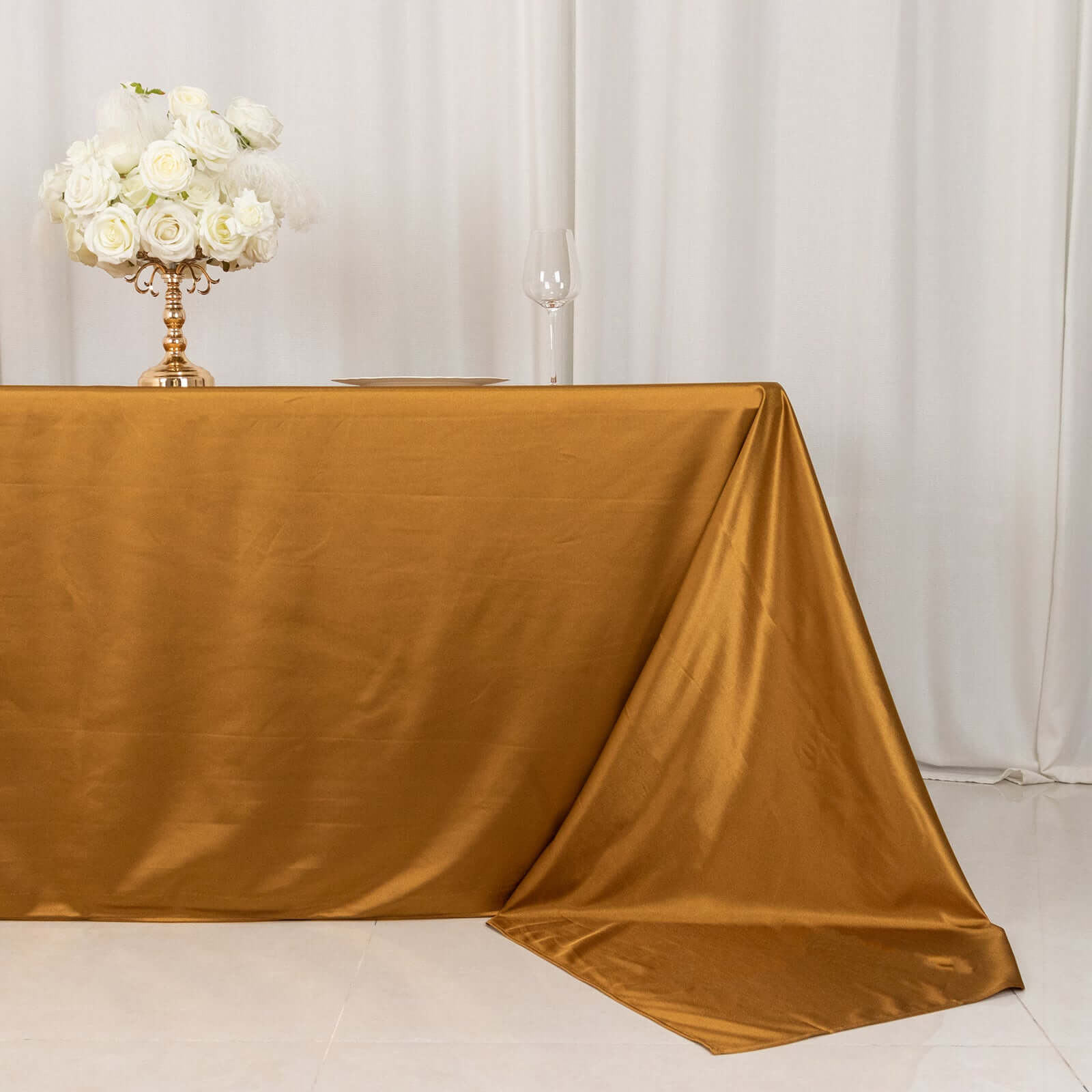 Scuba Rectangular 90"x156" Tablecloth Shimmering Gold - Wrinkle Free & Stain Resistant Seamless Table Cover for Weddings and Parties