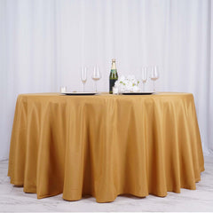 Polyester 132" Round Tablecloth Gold - Seamless Chic Design for Grand Celebrations