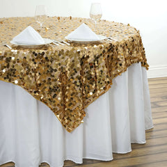 Sequin 72"x72" Table Overlay Square Tablecloth Gold - Big Payette Table Cover