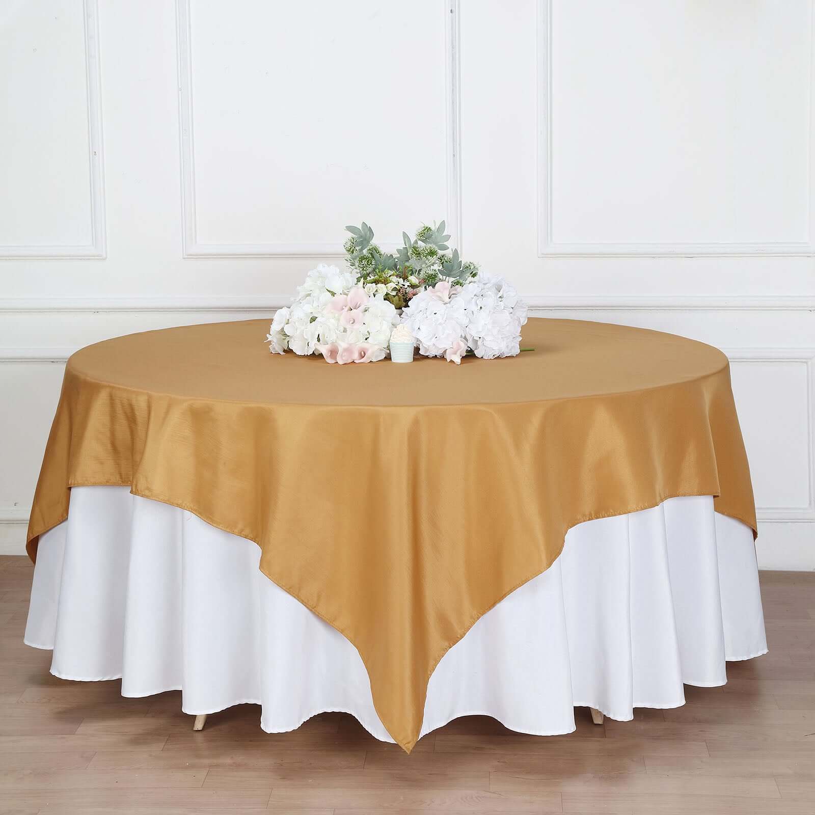 Polyester 90"x90" Table Overlay Square Tablecloth Gold - Wrinkle-Resistant & Durable Table Cover for Events
