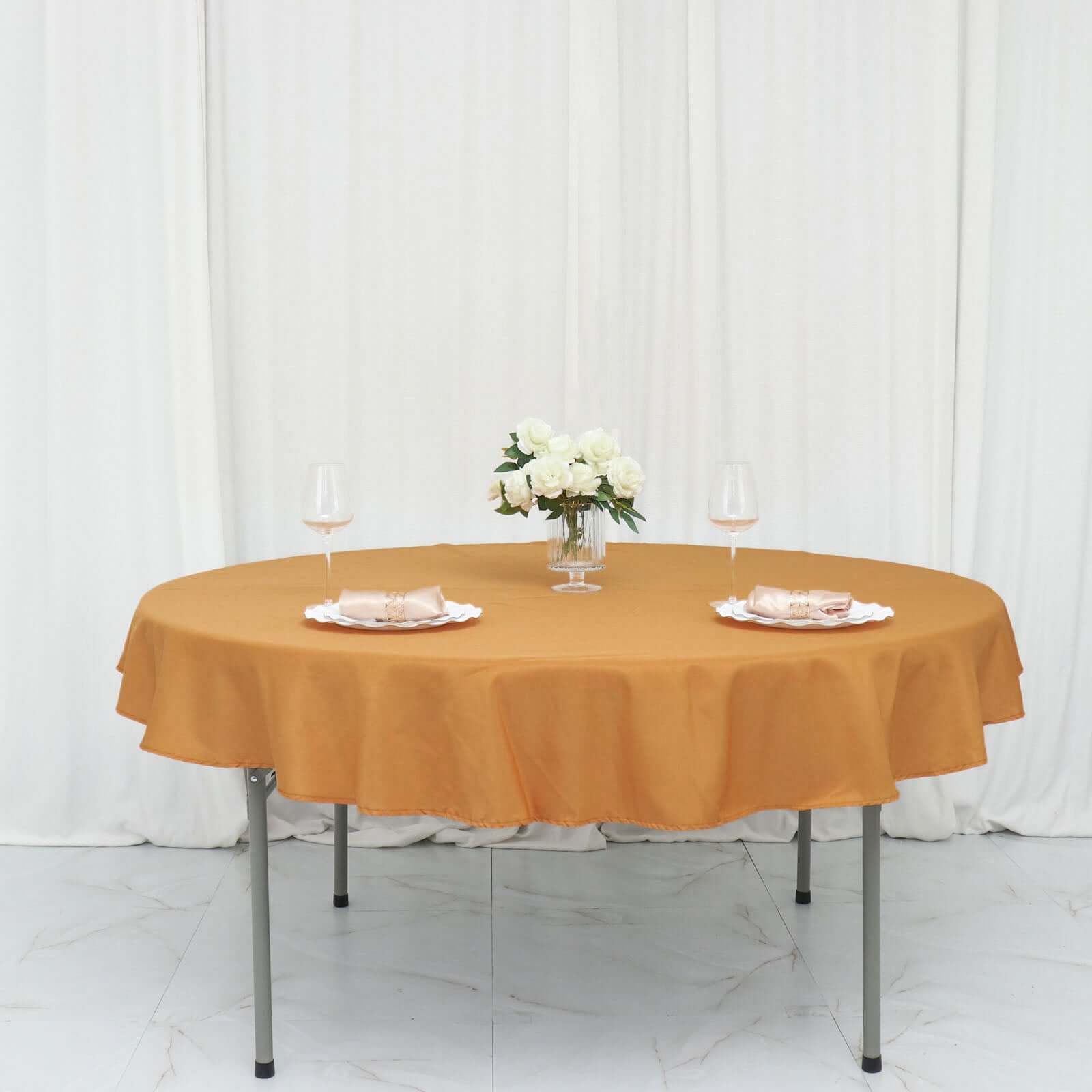 Polyester 70" Round Tablecloth Gold - Durable & Wrinkle-Resistant Table Cover for Everyday Use