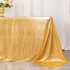 Sequin Dots Polyester 90"x132" Rectangle Tablecloth Shimmering Gold - Seamless, Glittering & Wrinkle Free Table Cover for Stylish Event Decor