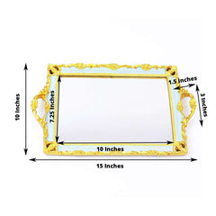 Resin Mirrored Rectangle Serving Tray 15"x10" in Mint Green with Gold Baroque Design, Stylish Decorative Vanity Tray Centerpiece