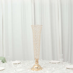 2-Pack Crystal Beaded Trumpet Vase Gold - Exquisite Floral Display Centerpiece Stand Set for Banquets & Receptions 28" Tall