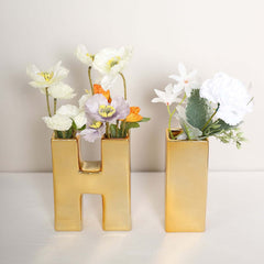 Shiny Ceramic Vase Letter "Z" Gold Plated - Chic Bud Planter Pot for Events & Decor 6"