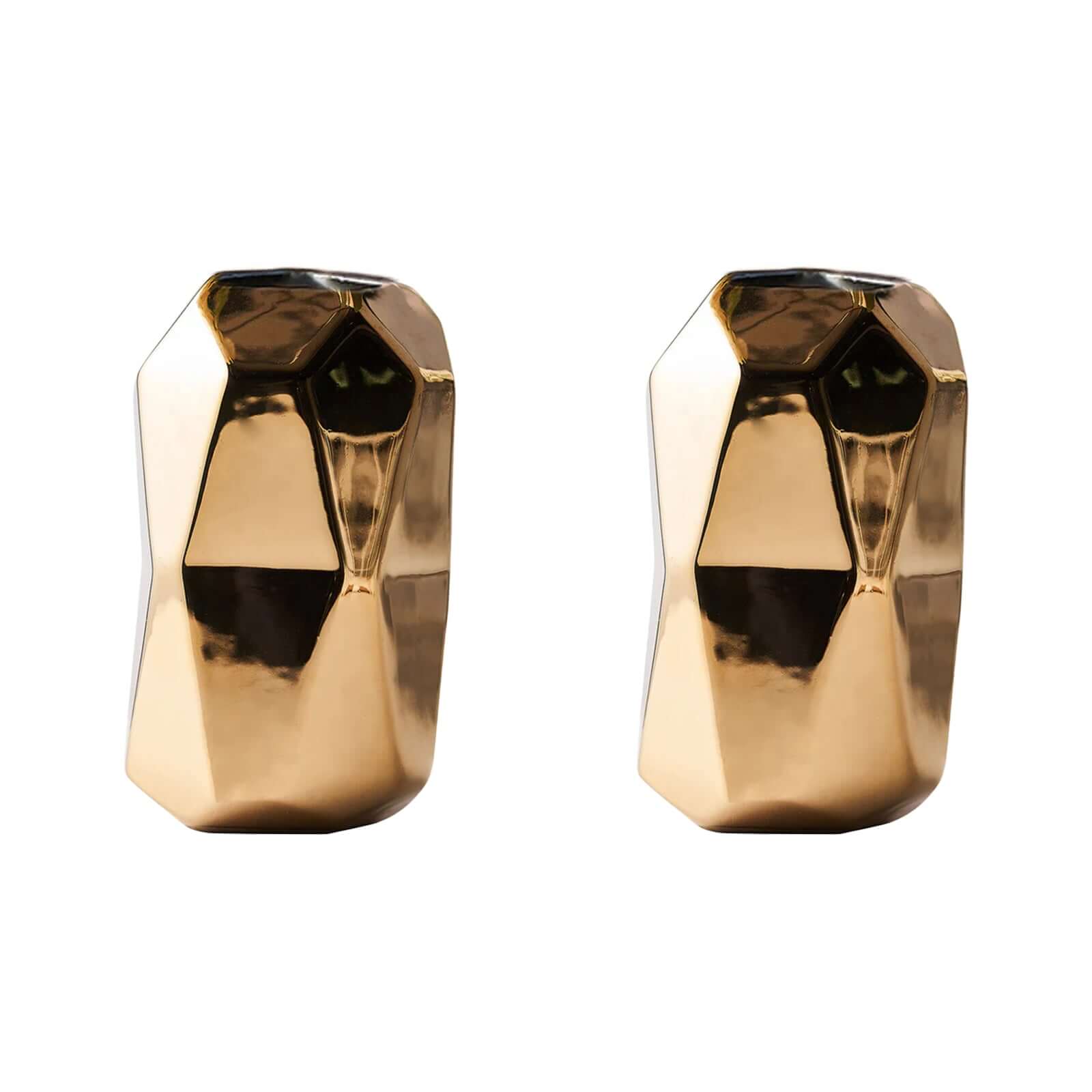 2-Pack Ceramic Cylinder Vases Metallic Gold Geometric - Stylish Modern Decor for Floral Arrangements 6"
