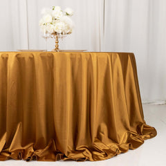 Scuba Round 132" Tablecloth Shimmering Gold - Wrinkle Free, Stain Resistant & Seamless Table Cover for Weddings and Parties