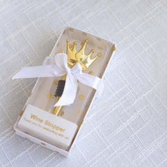 4" Gold Metal Princess Crown Wine Bottle Stopper Party Favor with Clear Gift Box, Thank You Tag and Ribbon