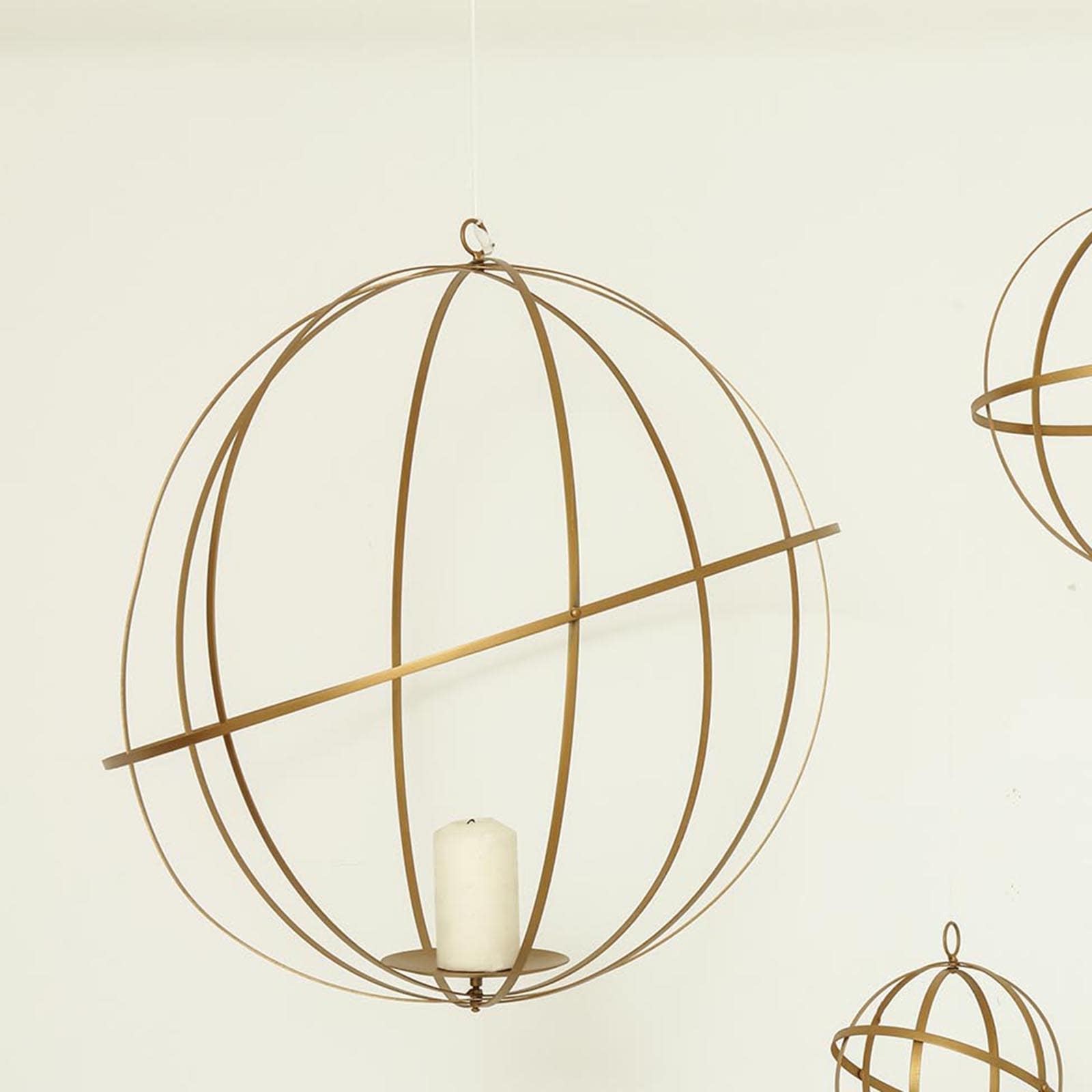Hanging Sphere Candle Holder Gold Wrought Iron Event Display Accent - Centerpiece 24"
