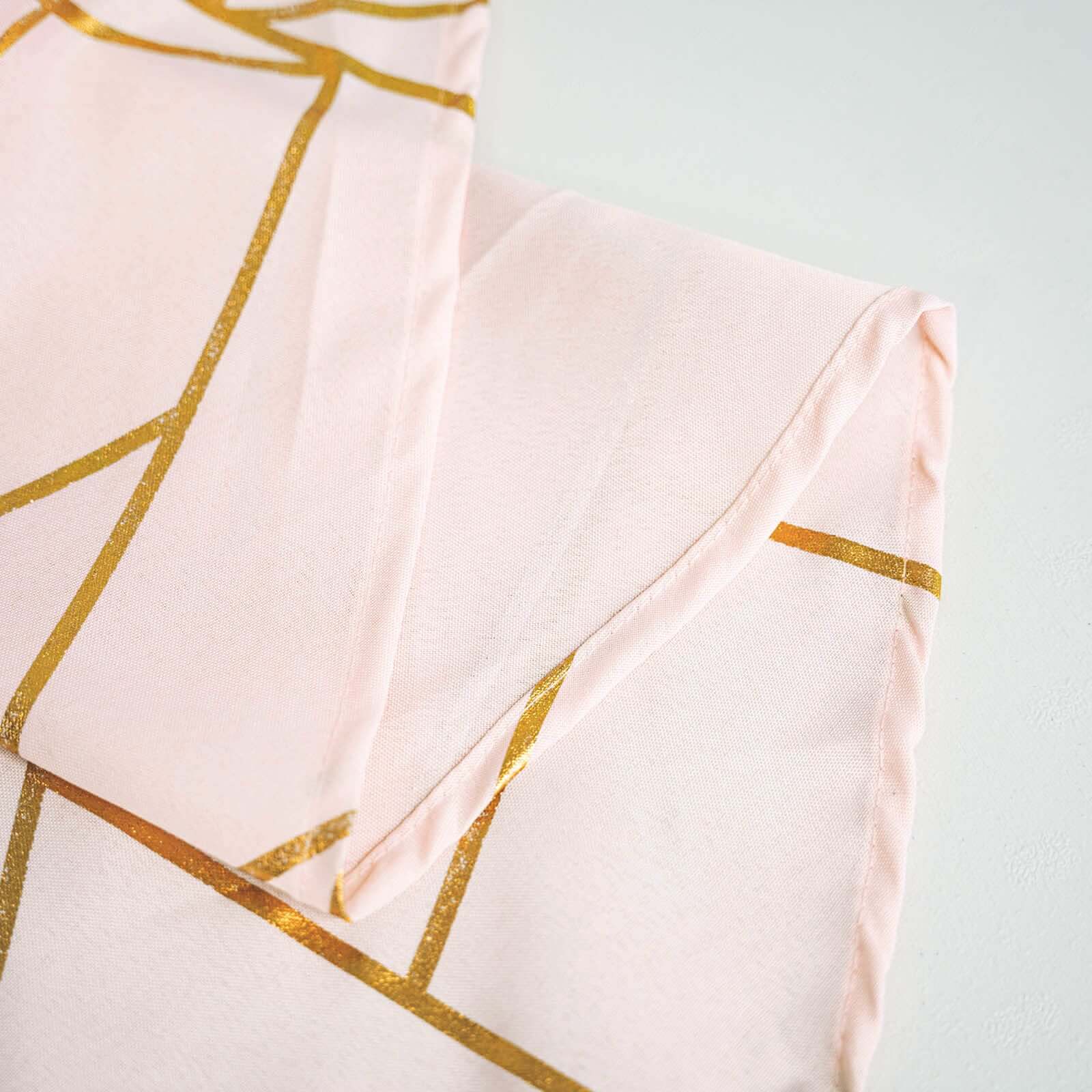 Polyester 60"x102" Rectangle Tablecloth Blush with Gold Foil Geometric Pattern - Wrinkle-Resistant & Durable Table Cover
