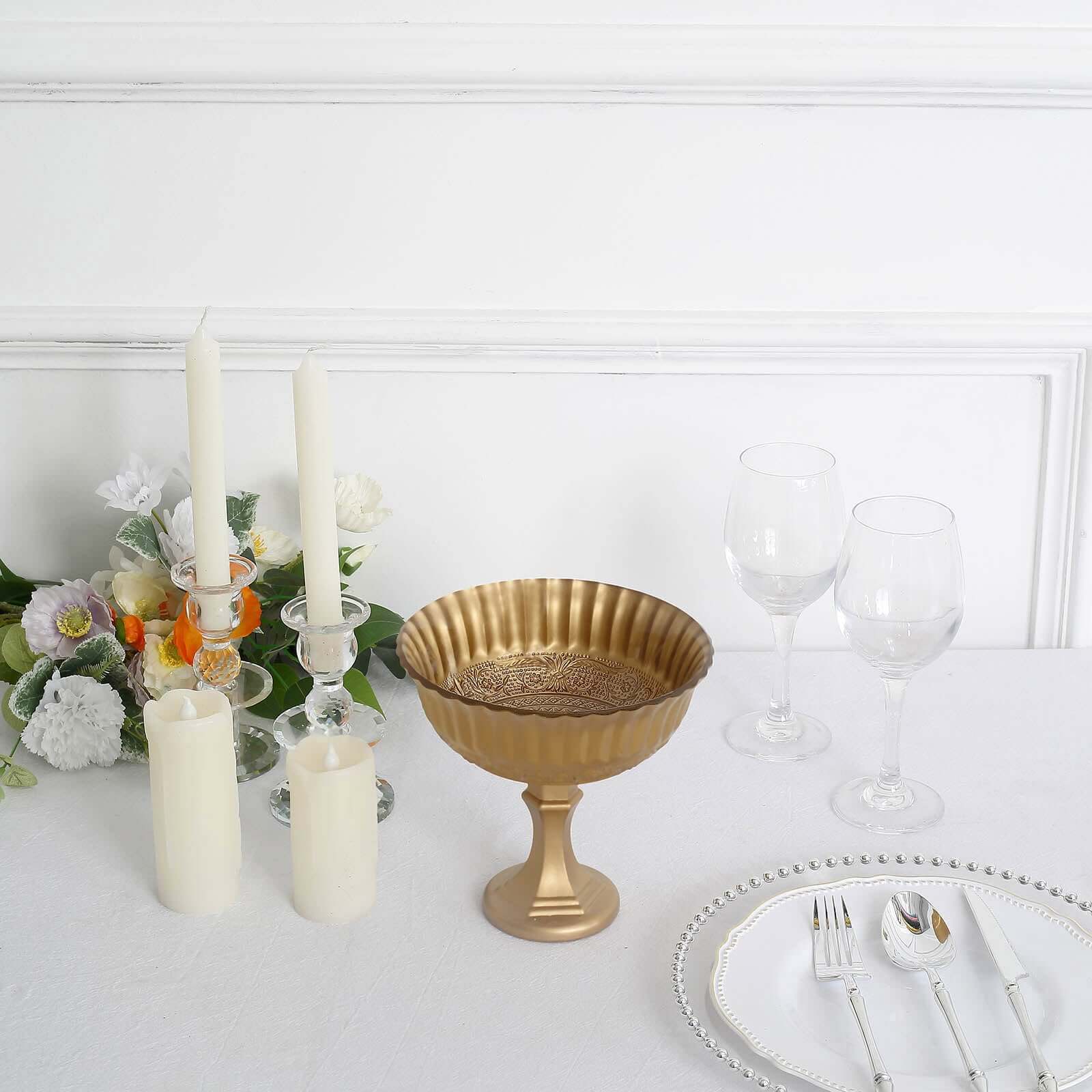 Glass Compote Floral Bowl Pedestal Vase Roman Style Gold - Antique Flower Vase for Sophisticated Event Décor 7"