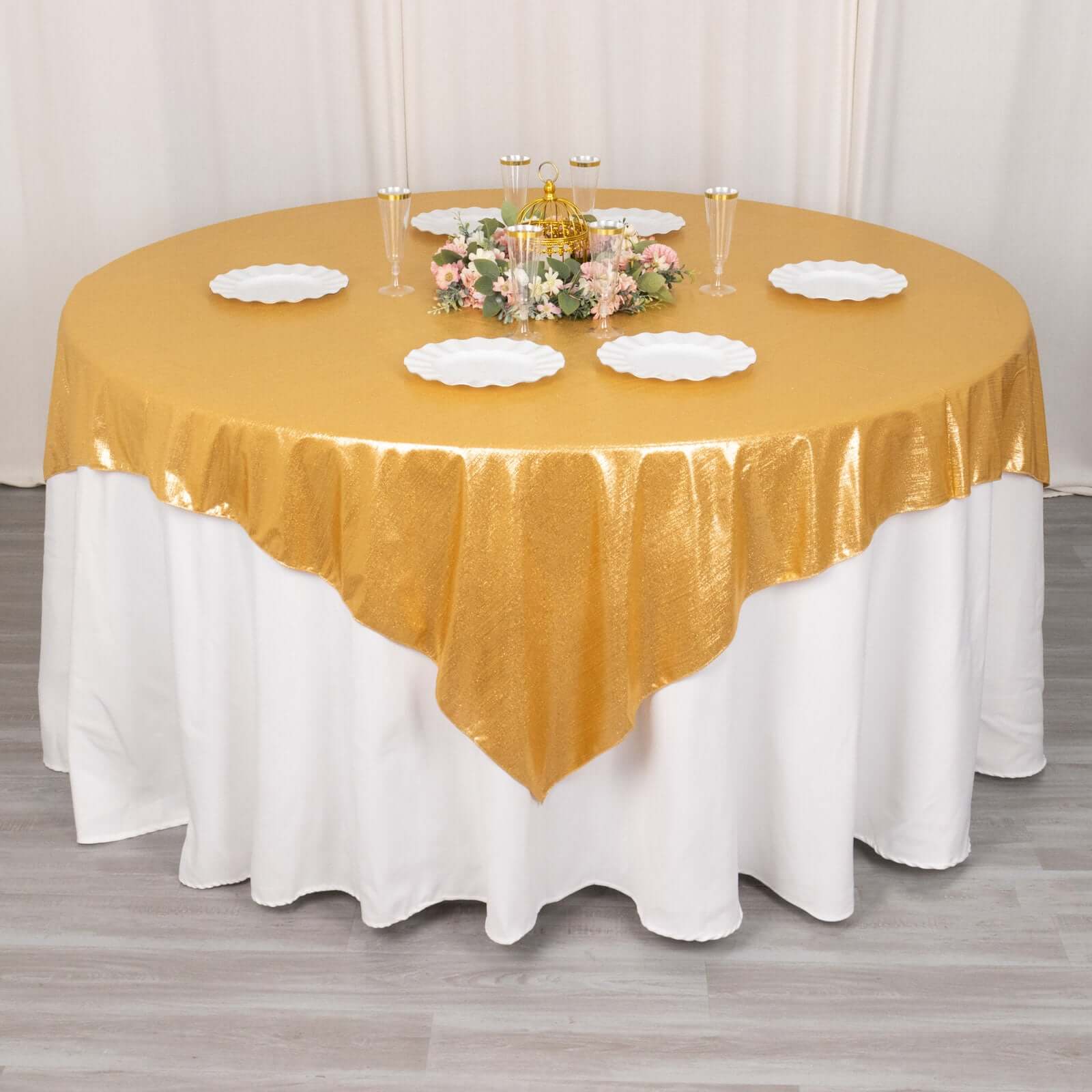 Polyester 72"x72" Table Overlay Square Tablecloth Gold Shimmer Sequin Dots Wrinkle-Free Design for Stylish Celebrations