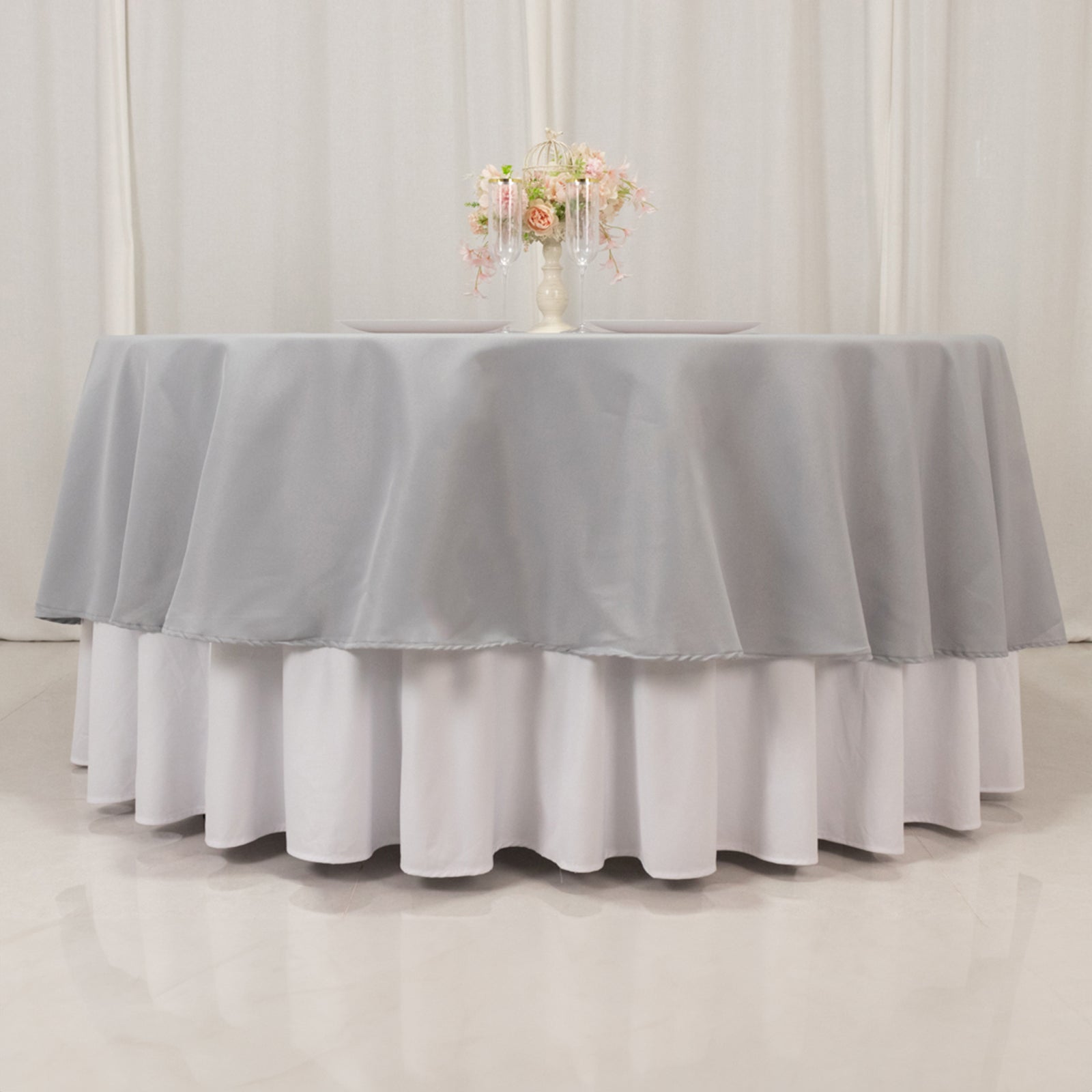 Premium Polyester 90" Round Tablecloth Silver - Stain and Wrinkle-Resistant Design with 220GSM Thickness Table Cover