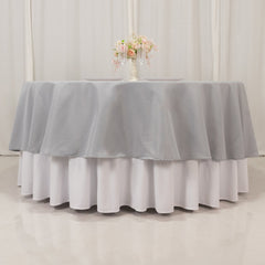 Premium Polyester 90" Round Tablecloth Silver - Stain and Wrinkle-Resistant Design with 220GSM Thickness Table Cover