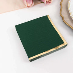 50-Pack Paper Beverage Napkins Hunter Emerald Green with Gold Foil Edge - 2 Ply Disposable Soft 18GSM Cocktail Napkins 5"x5"