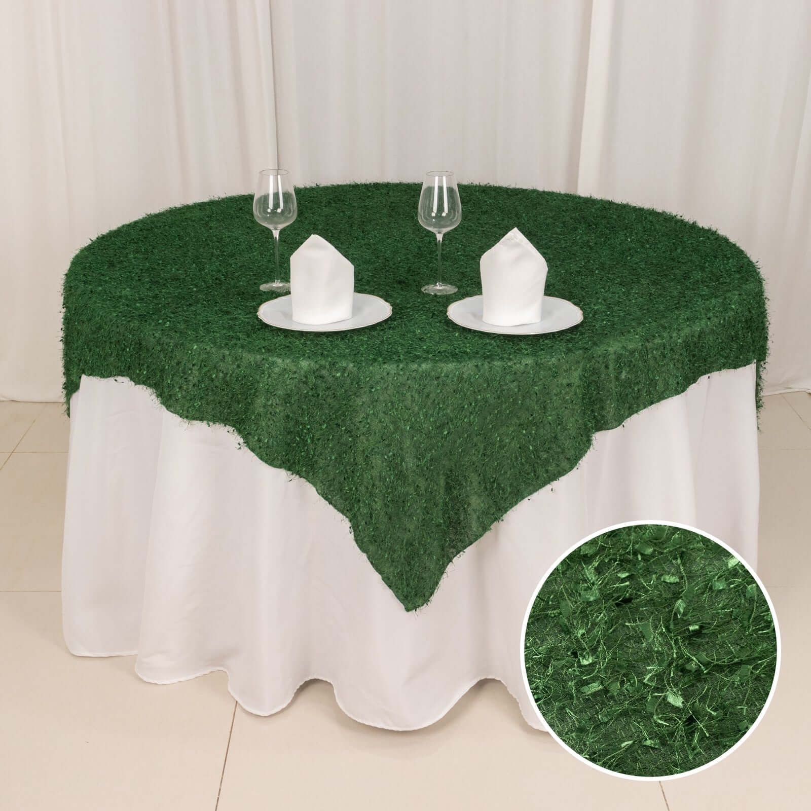 Polyester 72"x72" Table Overlay Square Tablecloth Green - Fringe Shag Table Topper