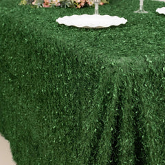 Polyester 90"x156" Rectangle Tablecloth Green with Shaggy Fringe Table Cover