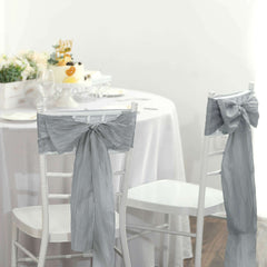 5 Pack Taffeta 6"x106" Chair Sashes Silver Accordion Crinkle Texture - Stylish Decor for Weddings & Gatherings