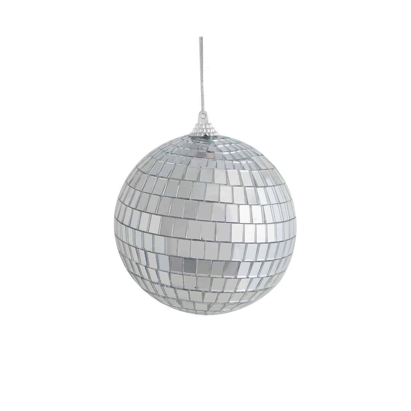 4 Pack 4" Silver Foam Disco Mirror Ball With Hanging Strings, Holiday Christmas Ornaments
