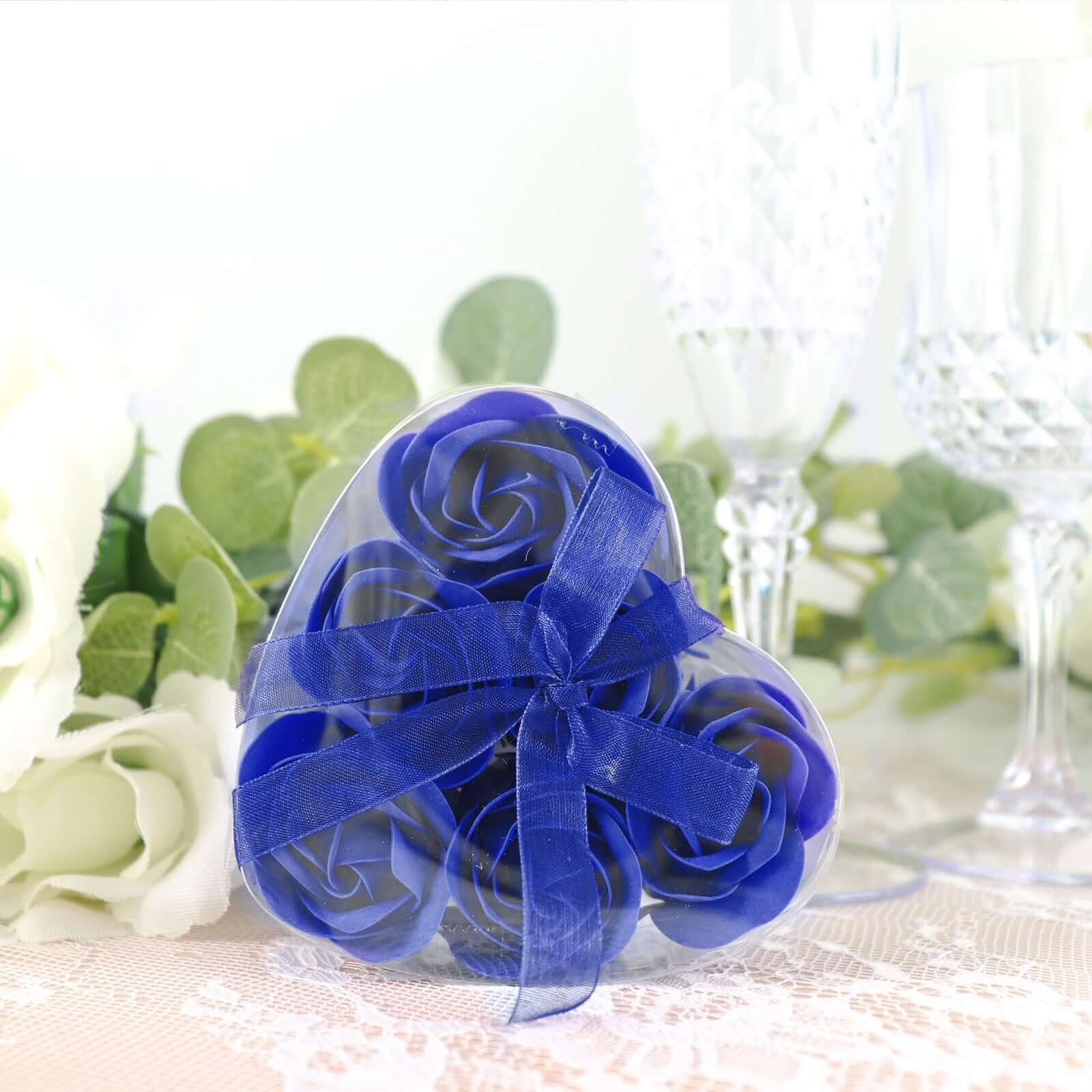 4 Pack 24 Pcs Royal Blue Scented Rose Soap Heart Shaped Party Favors With Gift Boxes And Ribbon