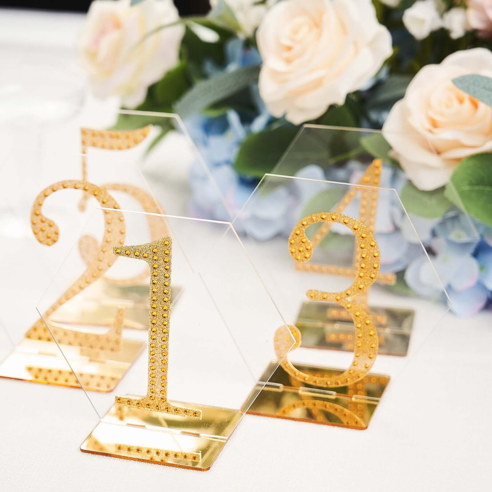 5-Pack Acrylic Table Sign Holders Hexagon Design Clear/Gold - Ideal for Modern Event Centerpieces 5"