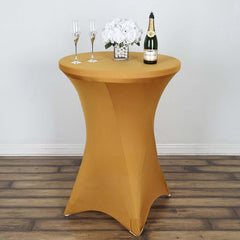 Spandex 30" Round Cocktail Table Cover Gold - Easy to Maintain Stretch Fitted Highboy Tablecloth for Stylish Events