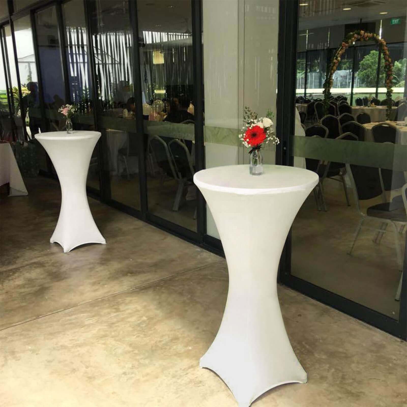 Spandex 30" Round Cocktail Table Cover Ivory - Easy to Maintain Stretch Fitted Highboy Tablecloth