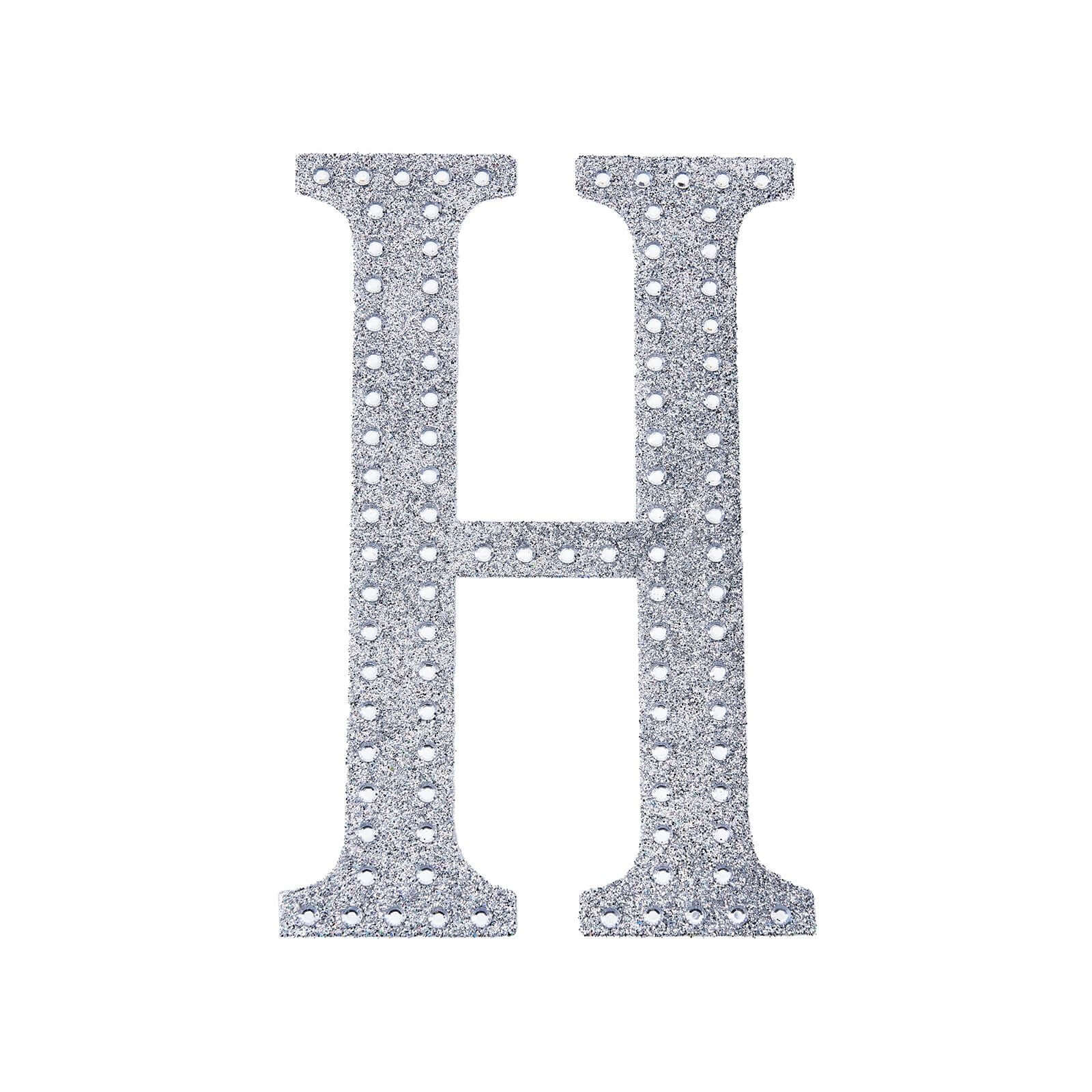 Decorative Rhinestone Alphabet "H" Letter Stickers, Glitter Adhesive Craft Letters Silver DIY Sparkle Embellishments 8"