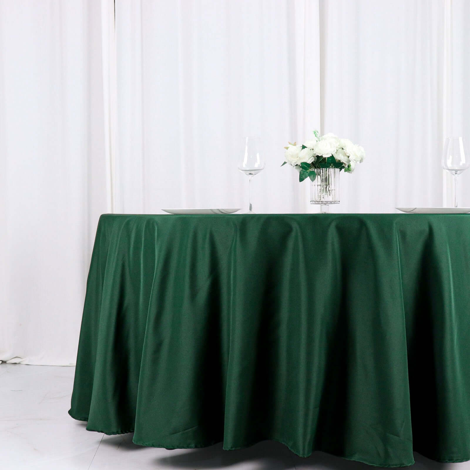 Polyester 120" Round Tablecloth Hunter Emerald Green - Seamless Wrinkle-Resistant Table Cover