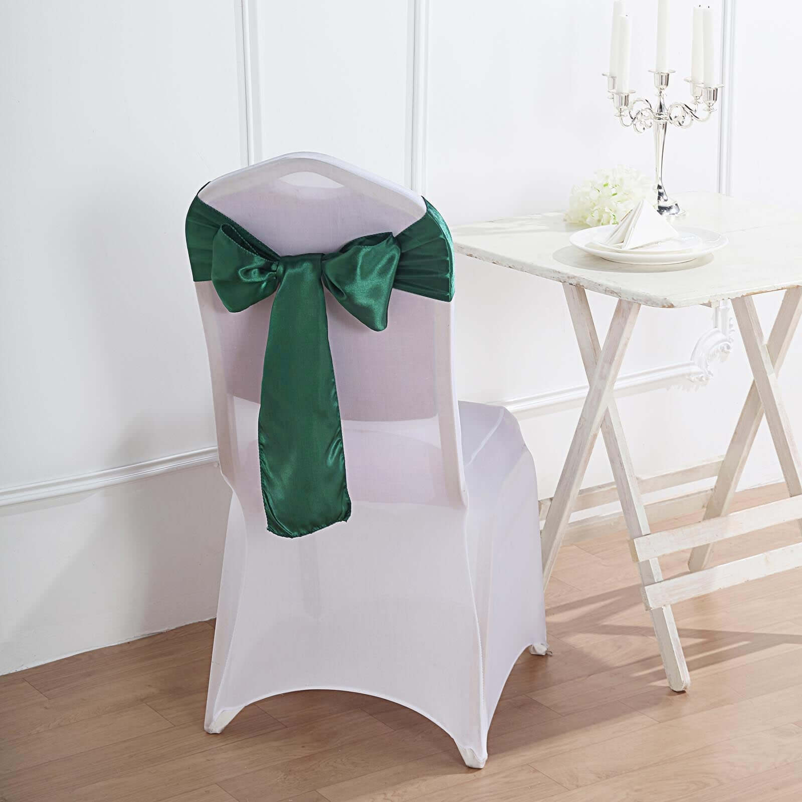 5 Pack Satin Chair Sashes Hunter Emerald Green - Durable Chair Bows with Shiny Finish 6"x106"