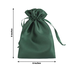 12 Pack 6"x9" Hunter Emerald Green Satin Wedding Party Favor Bags, Drawstring Pouch Gift Bags