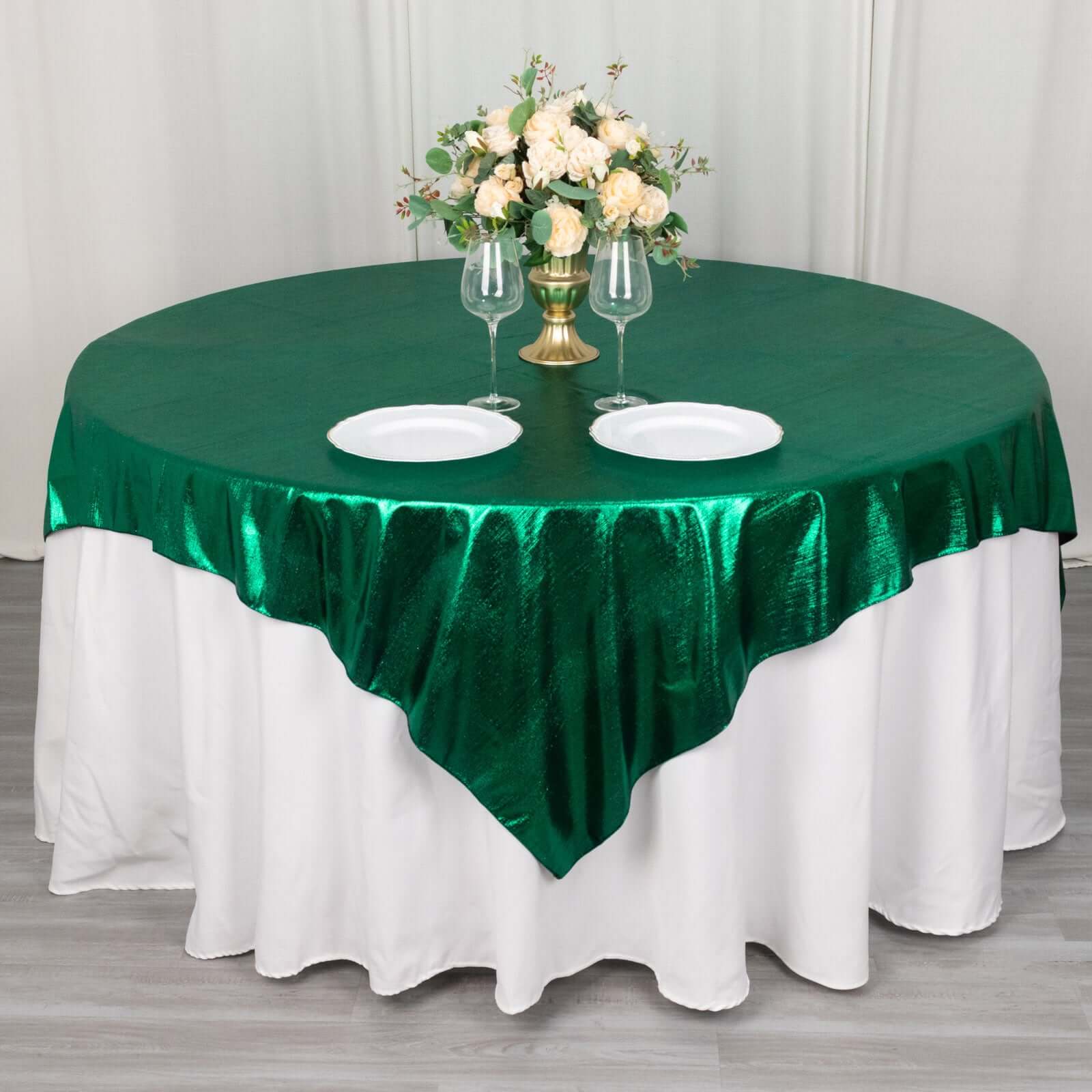 Polyester 72"x72" Table Overlay Square Tablecloth Hunter Emerald Green - Sequin Dots Wrinkle-Free Table Cover