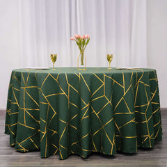 Polyester 120" Round Tablecloth Hunter Emerald Green with Gold Foil Geometric Pattern Wrinkle-Resistant Seamless Table Cover