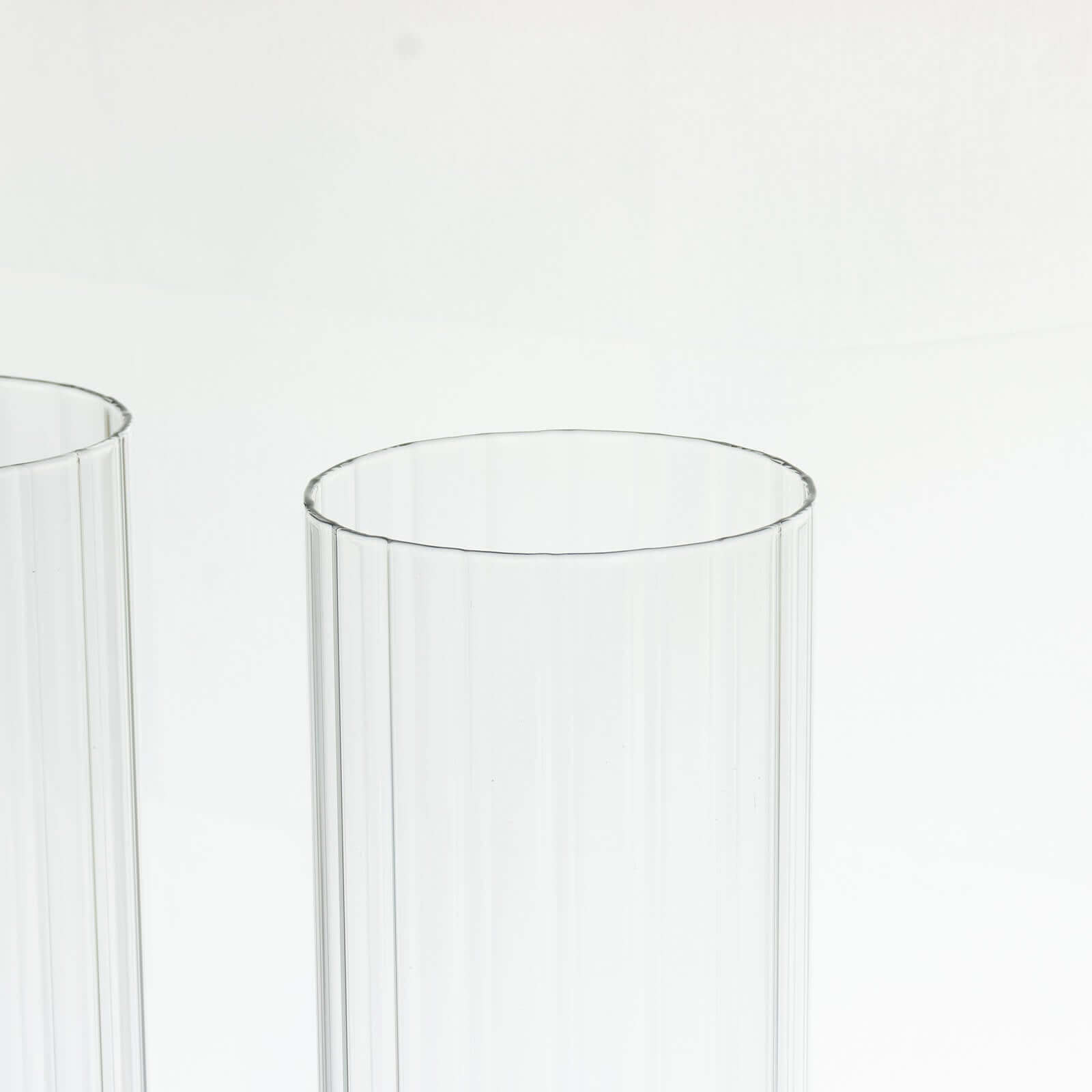 2-Pack Clear Ribbed Glass Hurricane Shades Open End Design - Stylish Candelabra Pillar Candle Holder Table Centerpiece 18"