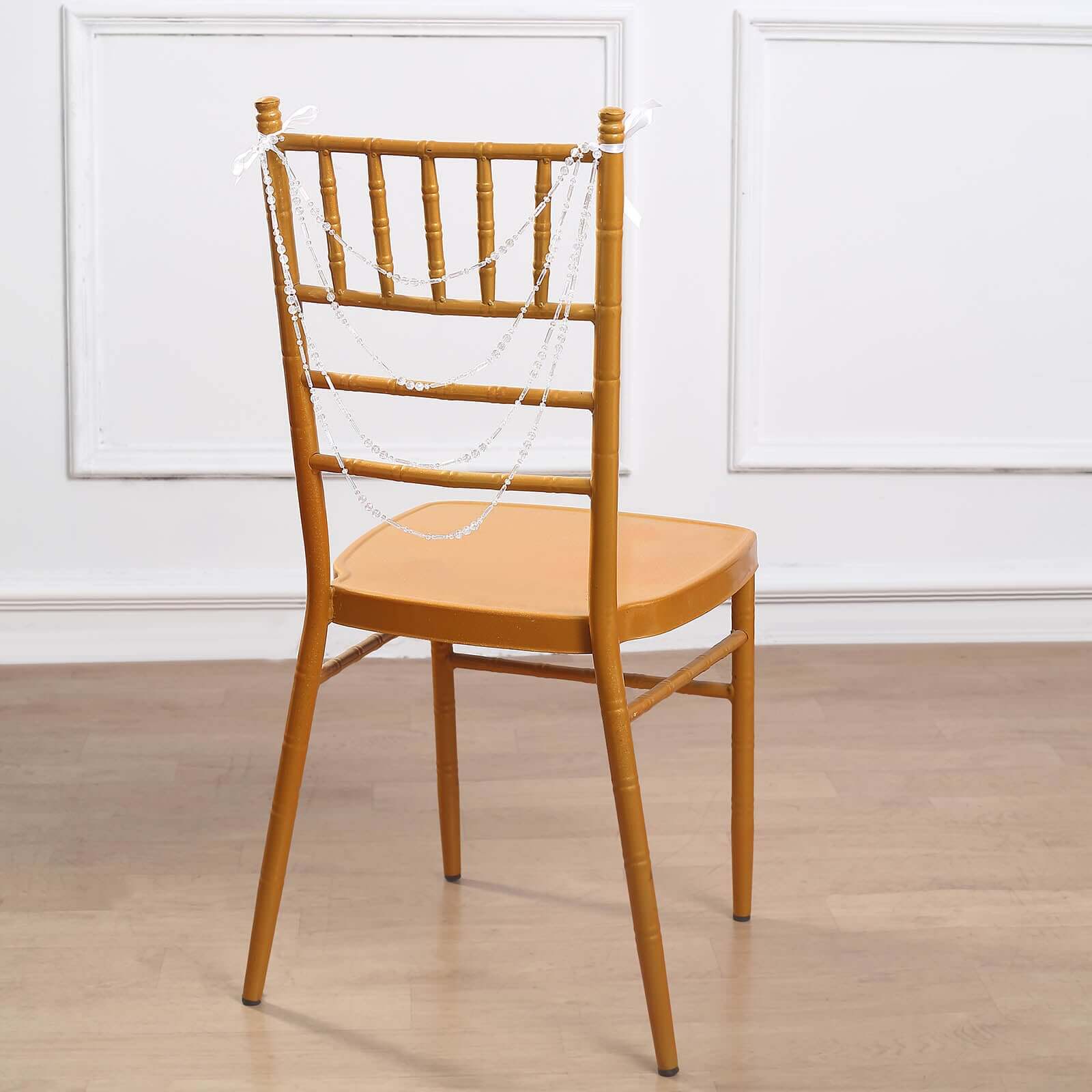 Faux Pearl Beaded 16" Chair Back Garland Sash Iridescent Gatsby-Inspired Style - Pre-Tied Chic Wedding Decor for Chiavari Chairs