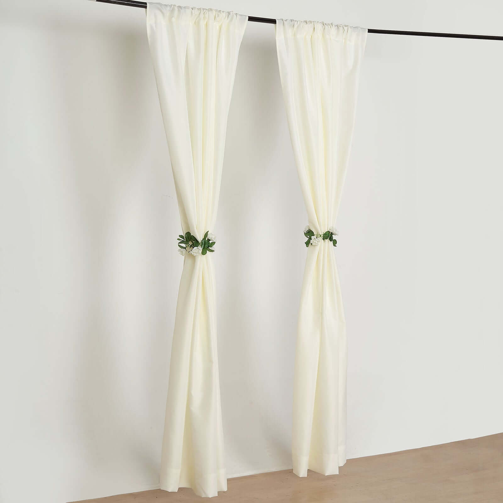 2 Pack Ivory Polyester Event Curtain Drapes, 10ftx8ft Backdrop Event Panels With Rod Pockets 130 GSM
