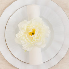 4-Pack Napkin Holders with Silk Peony Flower – Ivory Floral Napkin Rings for Dining Table Settings
