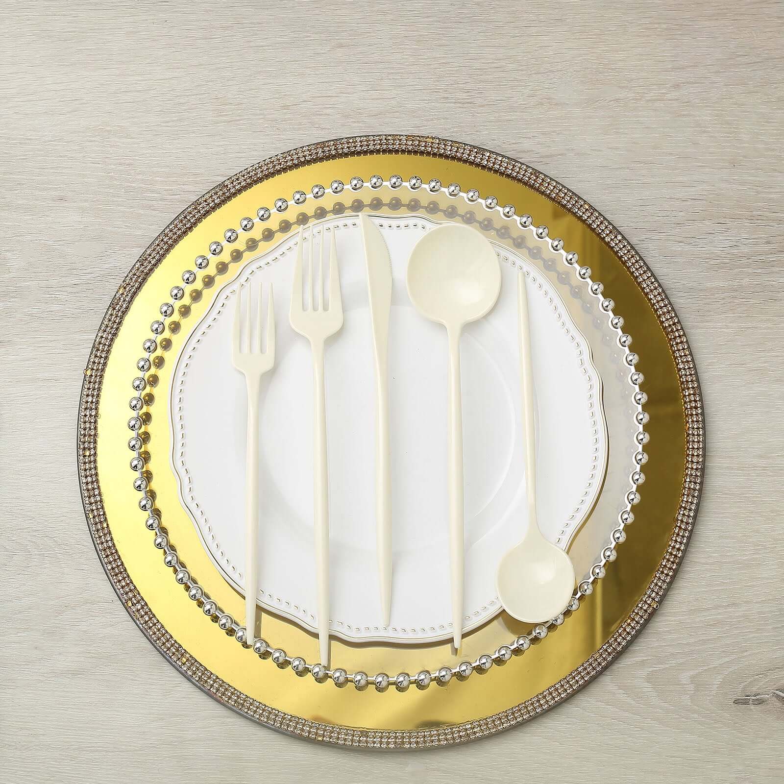 50-Pack Plastic Utensil Set Ivory - Premium Disposable Heavy Duty Sleek Flatware