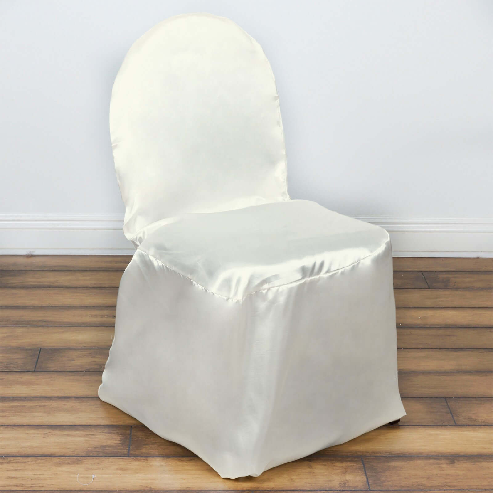 Satin Chair Covers for Banquet Chairs Ivory with Glossy Finish - Reusable Slipcovers