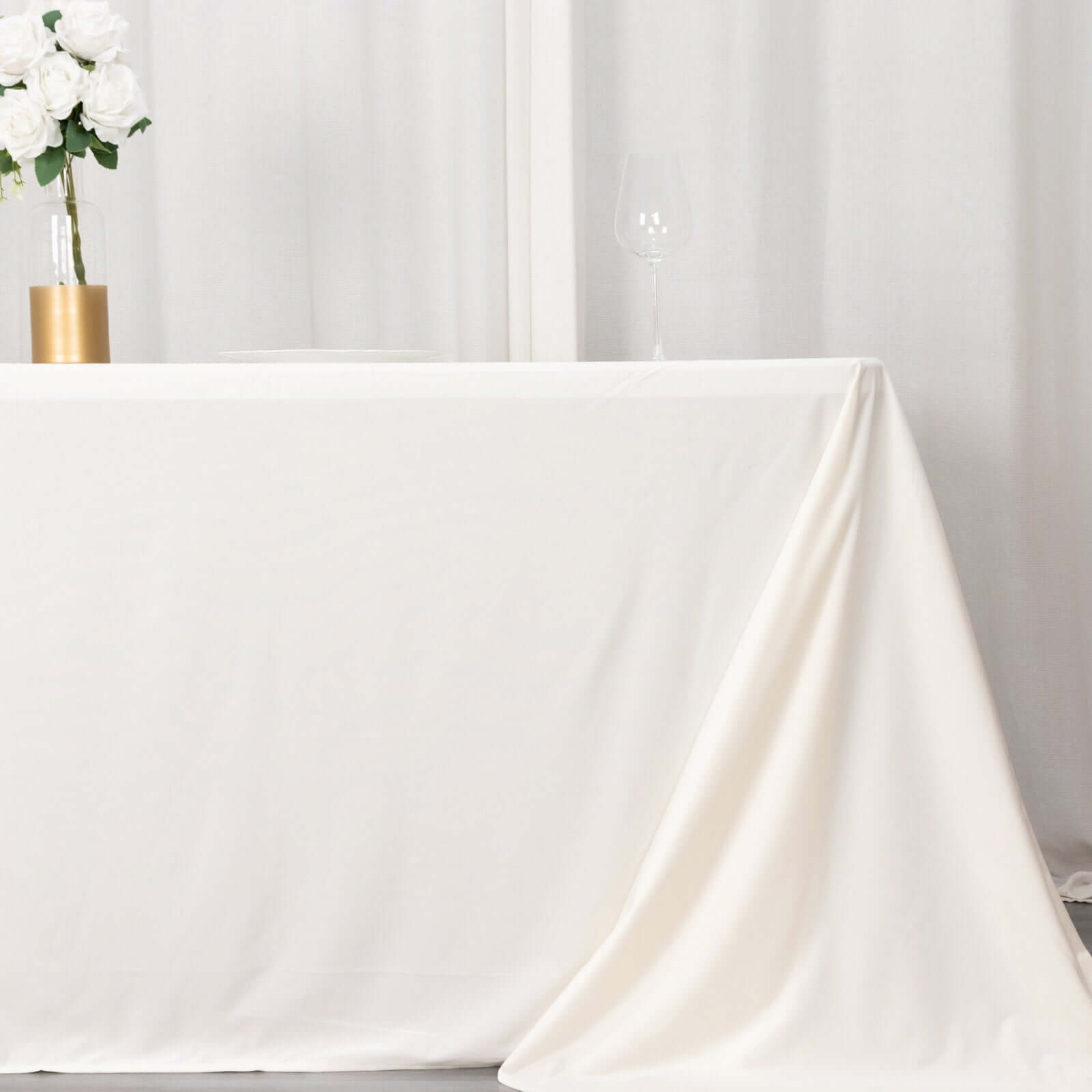 Scuba Rectangular 90"x156" Tablecloth Ivory - Wrinkle Free, Stain Resistant & Seamless Table Cover