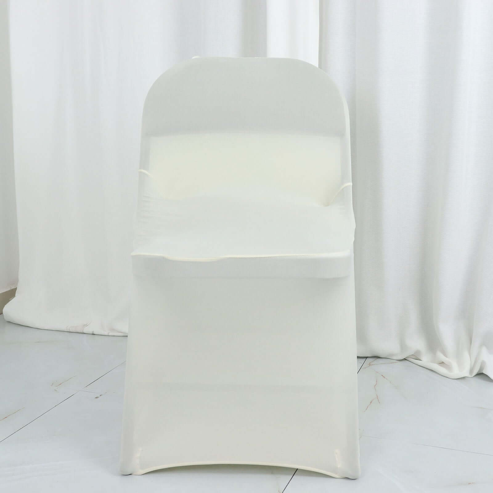 Spandex Chair Cover Ivory for Folding Chairs - Durable Stretch Fitted Slipcover with Satin Rosette Design