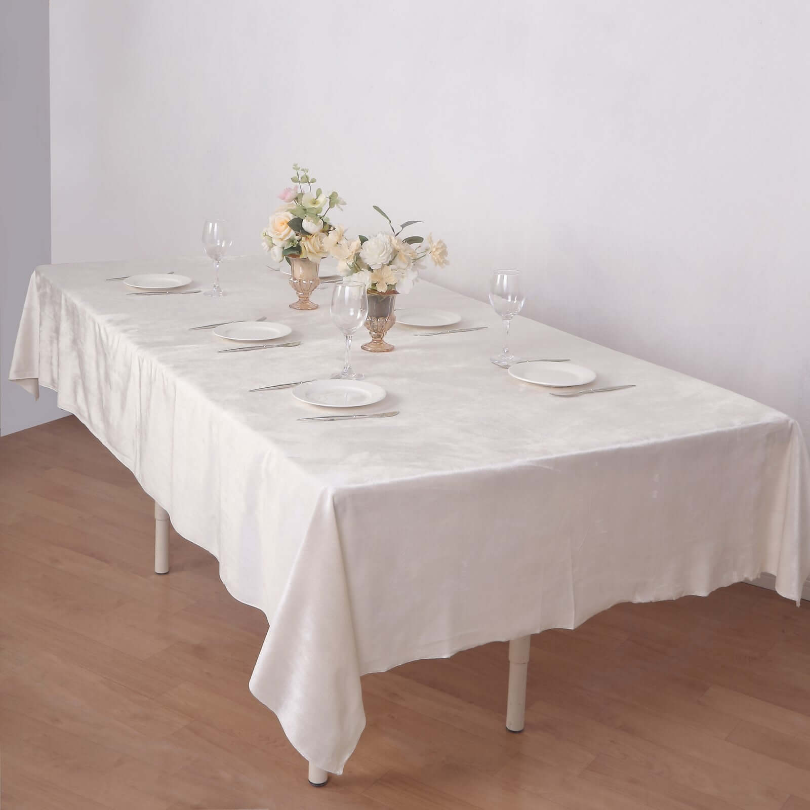 Premium Velvet 60"x102" Rectangle Tablecloth Ivory - Reusable & Soft Table Cover