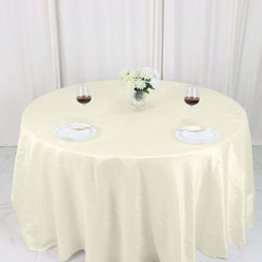 Taffeta 132" Round Tablecloth Ivory - Seamless Accordion Crinkle Table Cover