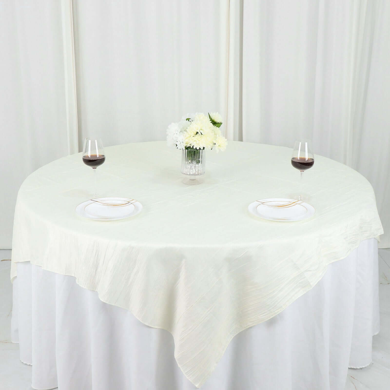 Taffeta 72"x72" Table Overlay Square Tablecloth Ivory - Accordion Crinkle Table Cover