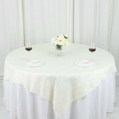 Taffeta 72"x72" Table Overlay Square Tablecloth Ivory - Accordion Crinkle Table Cover