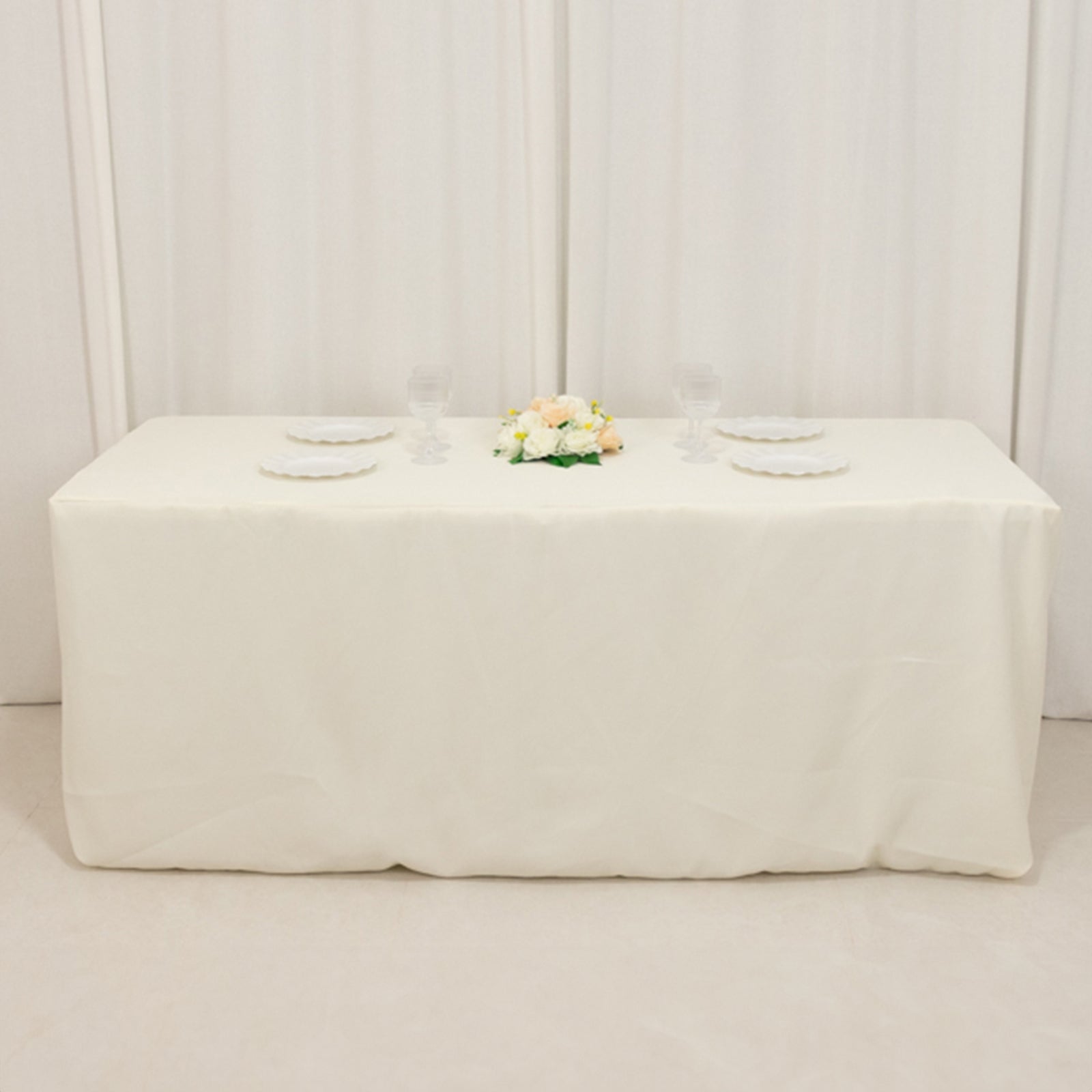 Fire Retardant Premium Polyester 6ft Rectangular Tablecloth Ivory Fitted High-Performance Table Cover