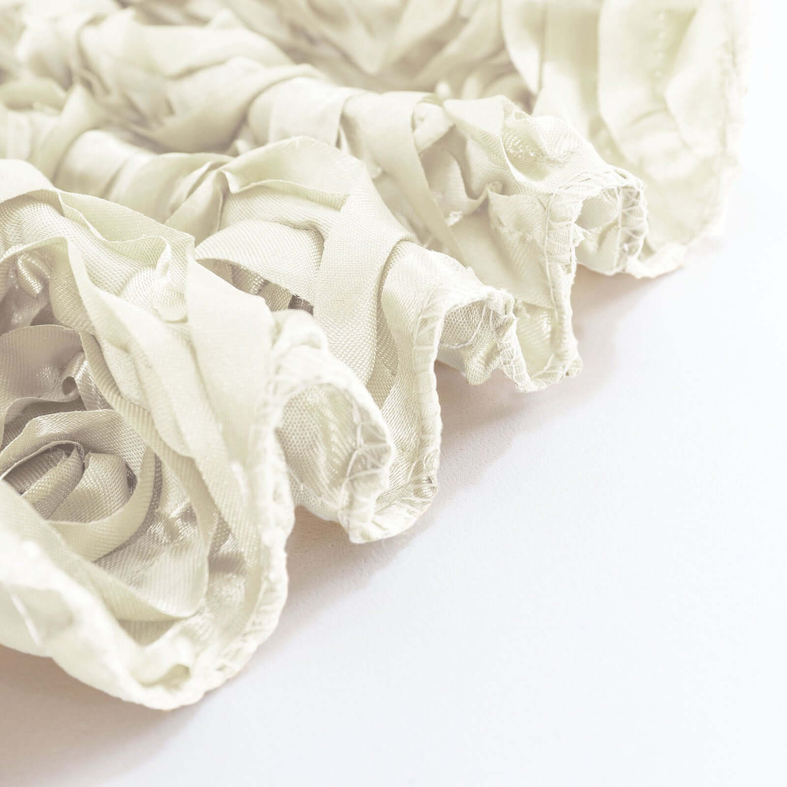 Satin 90"x156" Rectangle Tablecloth Ivory - Grandiose 3D Rosette Table Cover with Seamless Finish