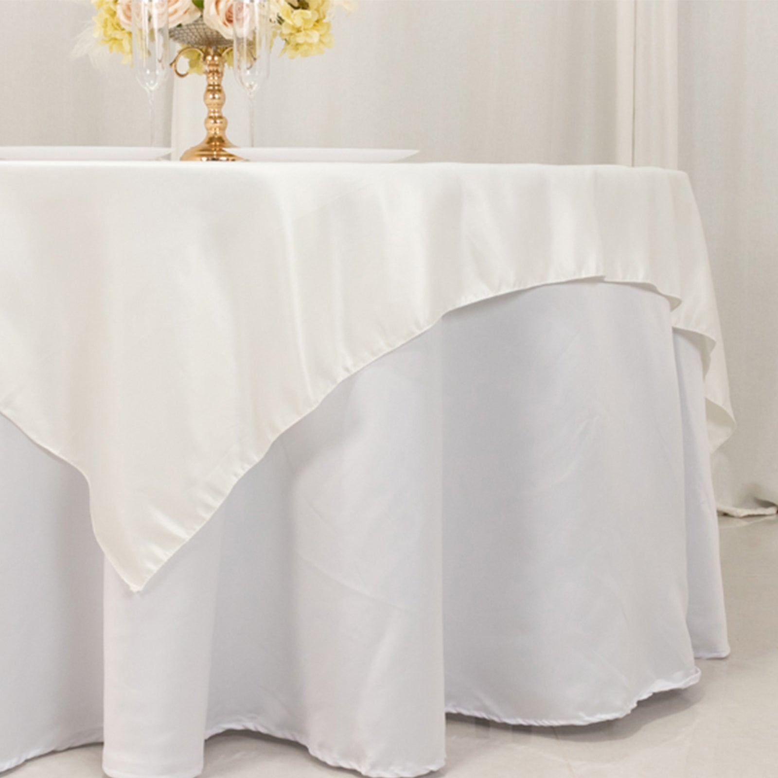 Lamour Satin 72"x72" Table Overlay Square Tablecloth Ivory - Smooth Finish Table Topper