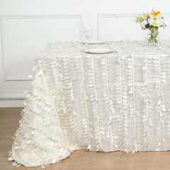 Taffeta 90"x156" Rectangle Tablecloth Ivory | 3D Leaf Petal Design Seamless Table Cover