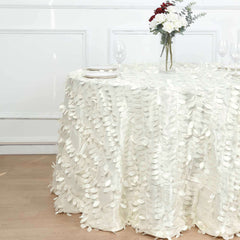 Taffeta 120" Round Tablecloth Ivory | 3D Leaf Petal Design Seamless Table Cover